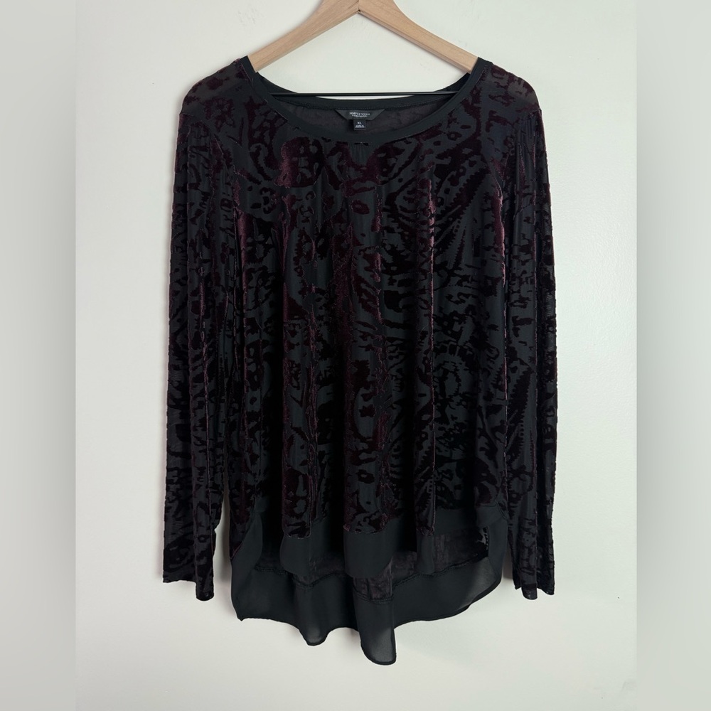 Simply Vera Womens Velvet Burnout Long Sleeve Blouse Top Size XL Lightweight